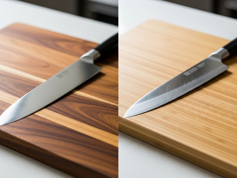 Acacia vs bamboo cutting board knife friendliness