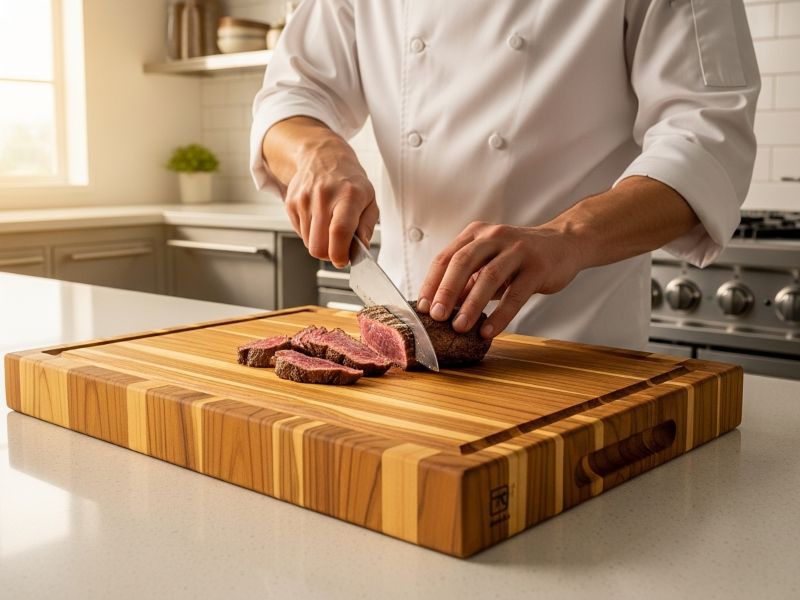 End-grain teak cutting board