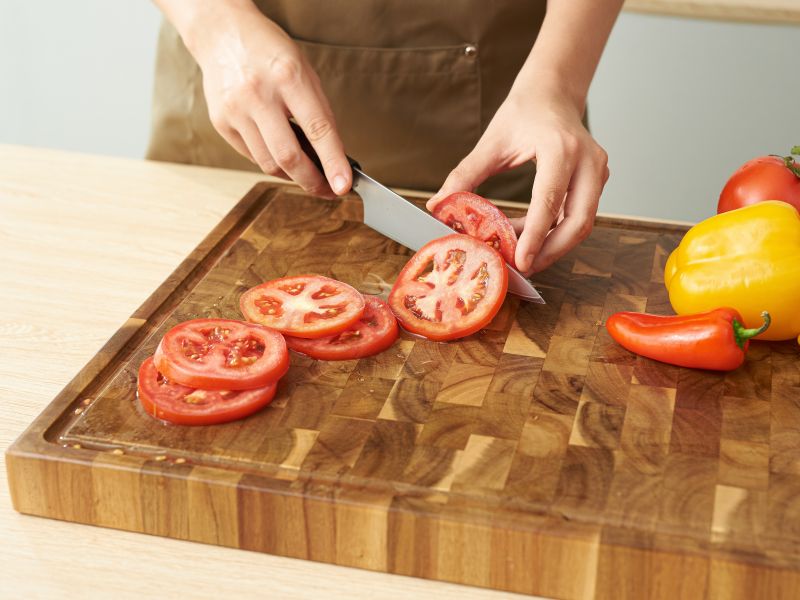 Acacia cutting board in modern kitchen