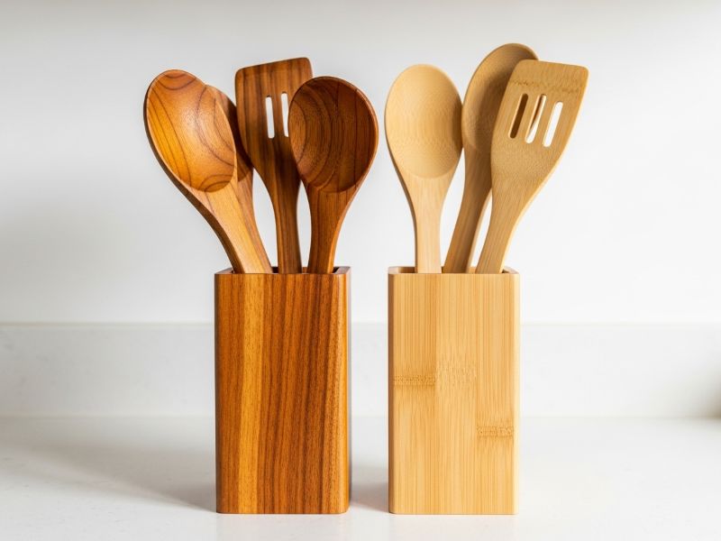 Teak and bamboo cooking utensils