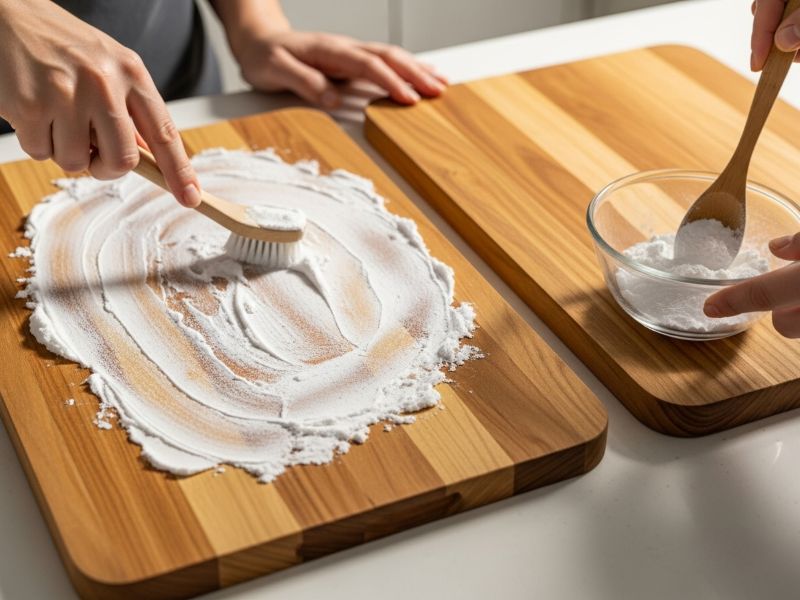 Cleaning teak board with baking soda paste