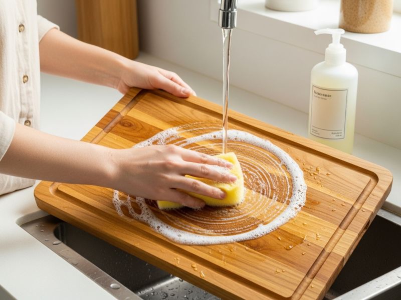 Cleaning teak cutting board with mild soap