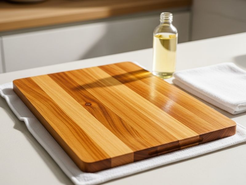 Teak board resting after oiling