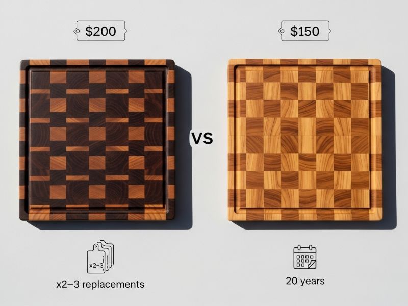 teak vs walnut cutting board long term value