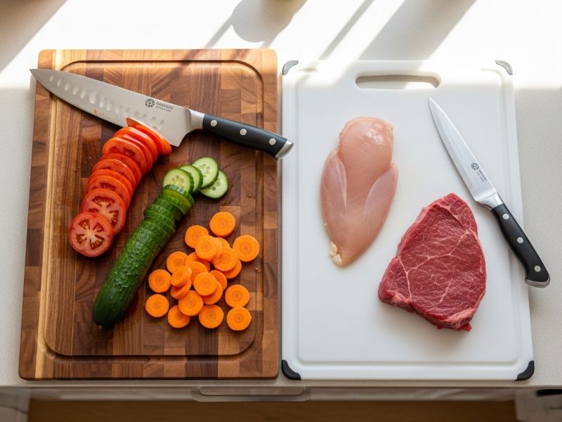 Wood vs plastic cutting boards for food prep