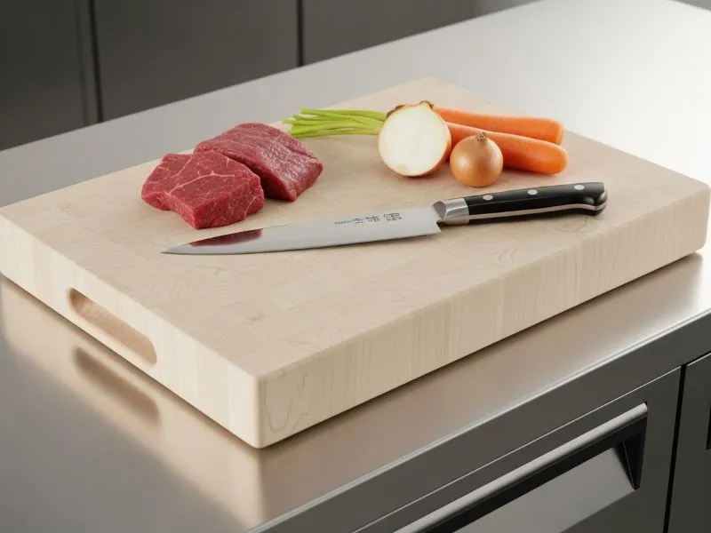 Maple cutting board on kitchen counter
