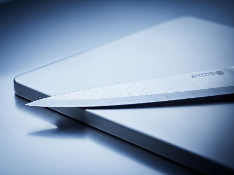 dull knife on stainless steel cutting board