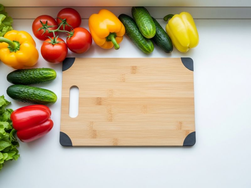Fresh vegetable cutting board setup