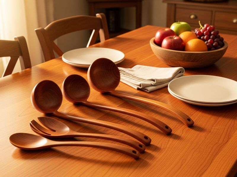 Cherry wood cooking utensils set