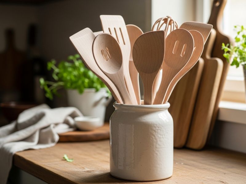 Maple wood cooking utensils set