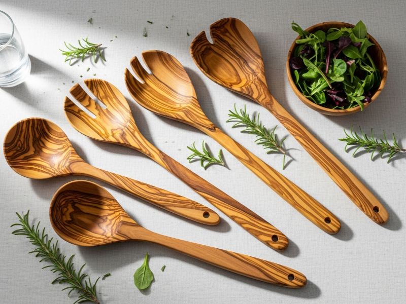 Olive wood cooking utensils set