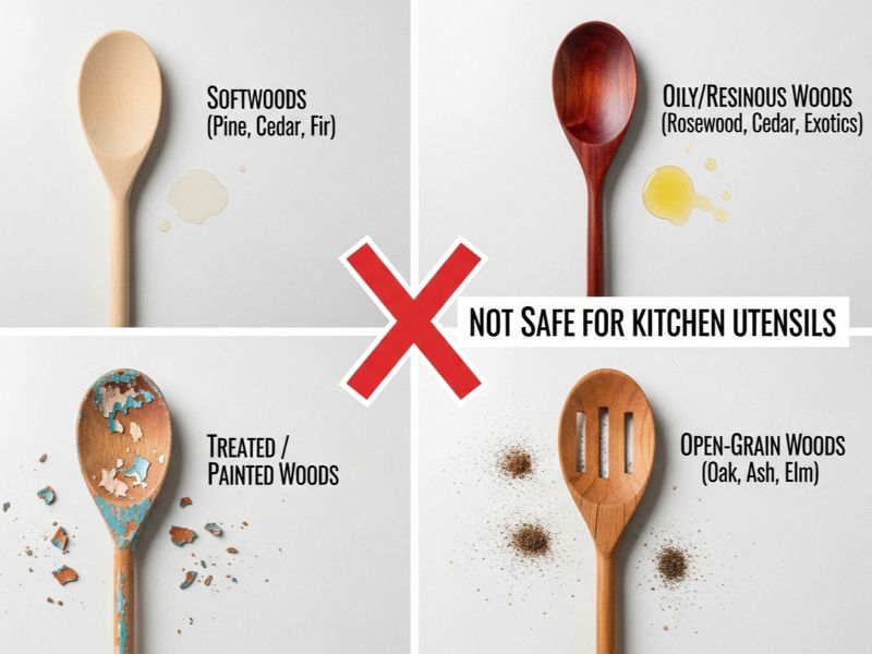 Woods unsafe for cooking utensils