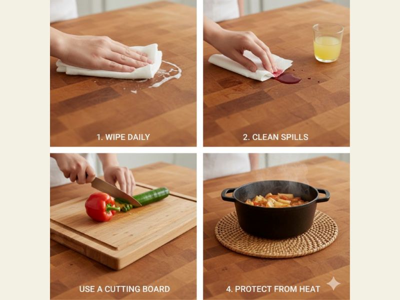 Daily care butcher block counters