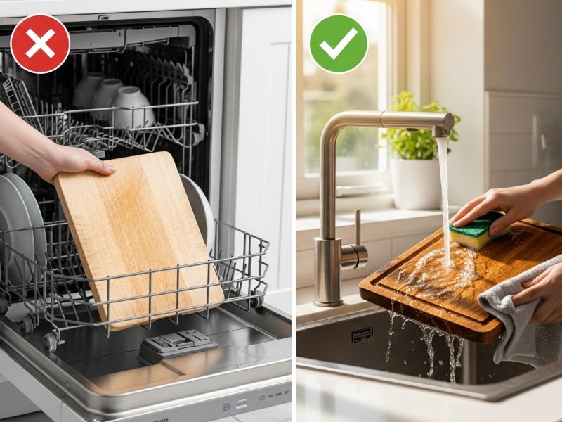 Wooden cutting board hand-wash vs dishwasher