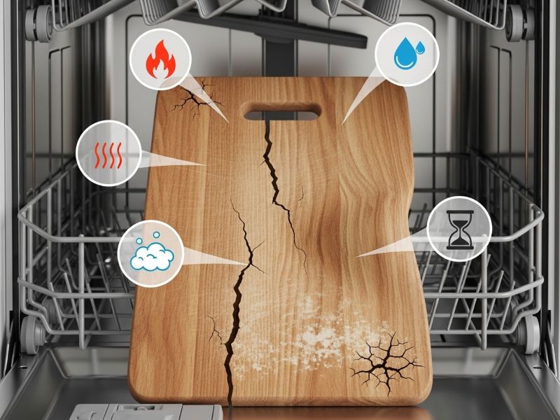 Wooden cutting board damaged in dishwasher