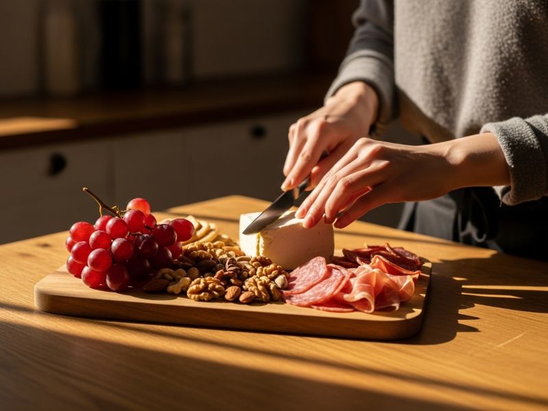 Elegant charcuterie board in kitchen