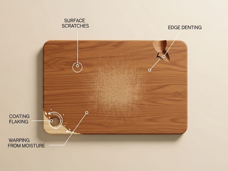 Damaged charcuterie board surface