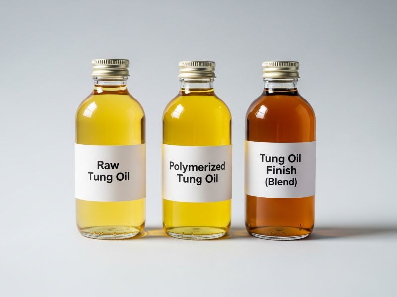 Three bottles of tung oil types