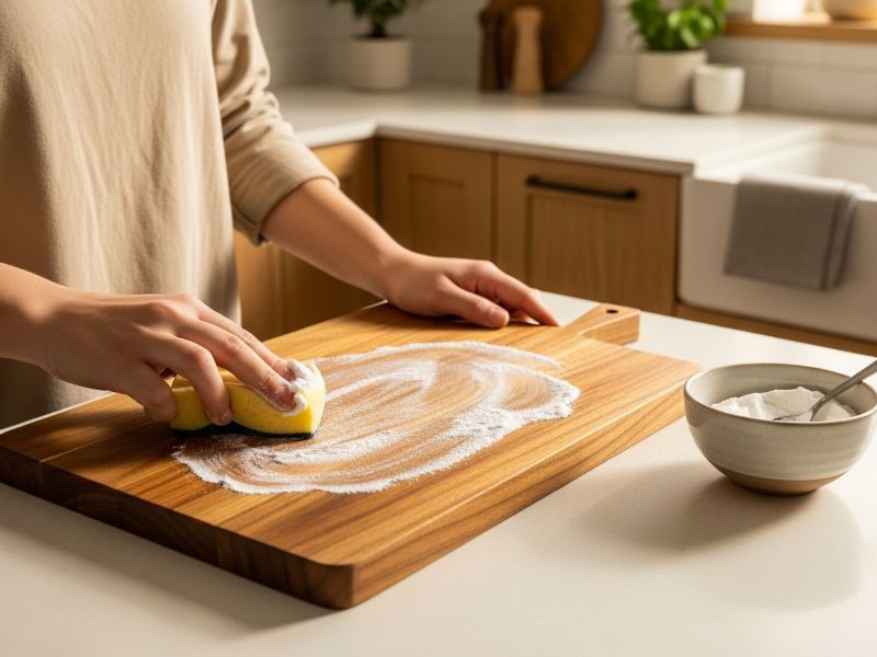 applying baking soda on board