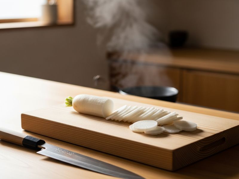 Hinoki cutting board with Japanese