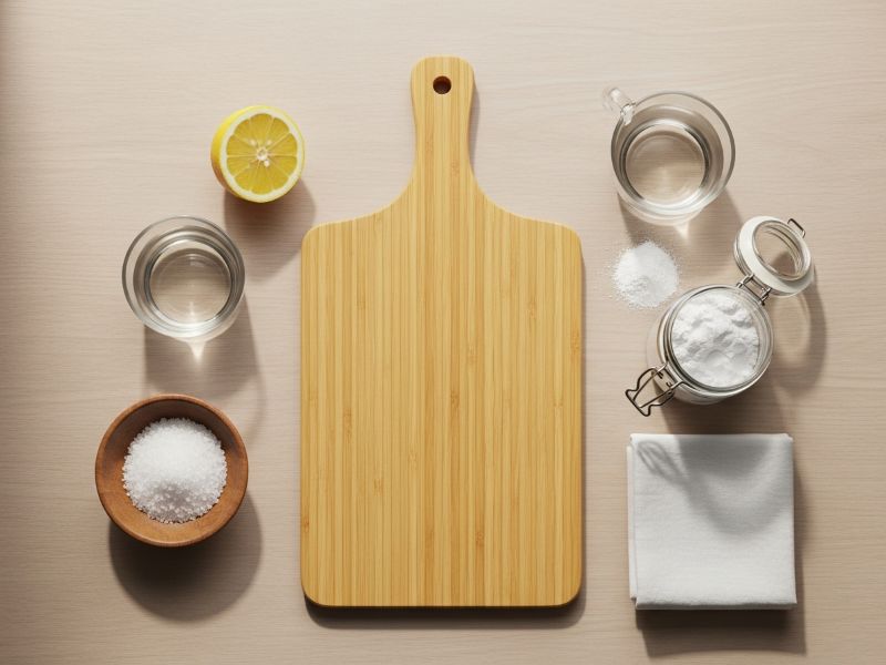 Lemon and salt cleaning hinoki board