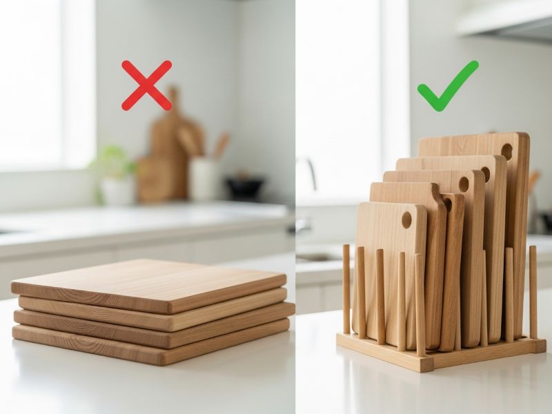 Upright and stacked hinoki board comparison
