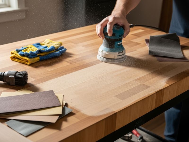 Orbital sander on butcher block