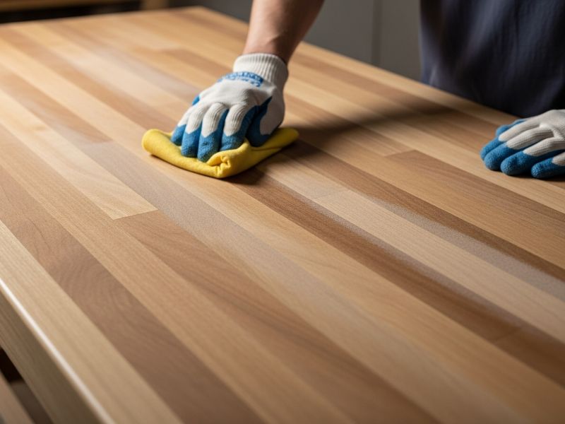 Cleaning dust from butcher block