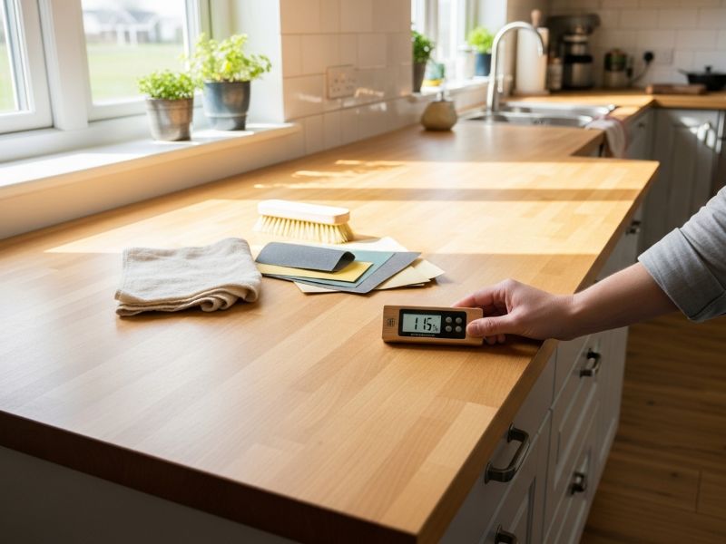 Moisture meter on butcher block