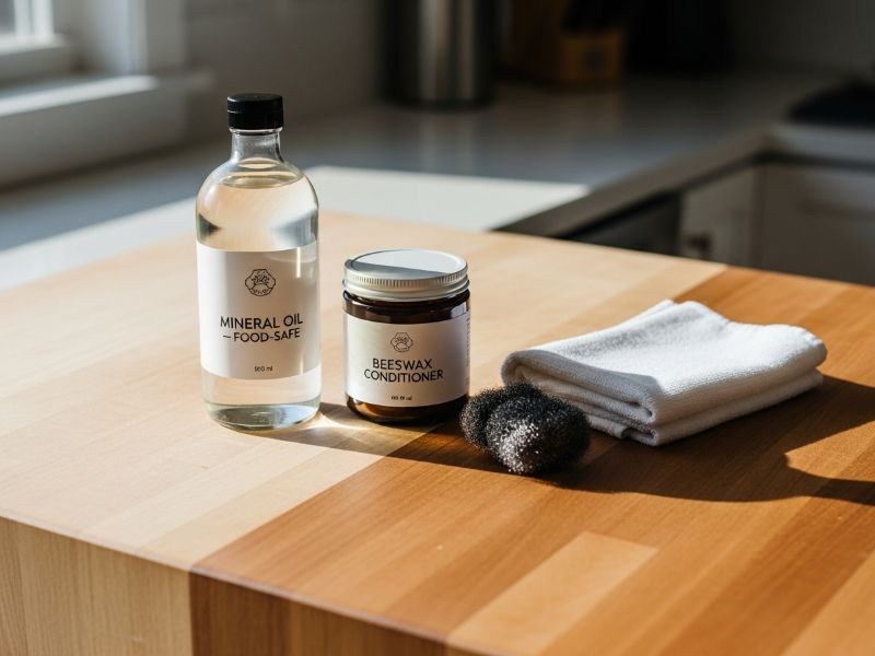 Mineral oil and beeswax on butcher block