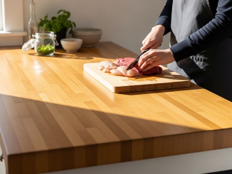 Cutting board on butcher block