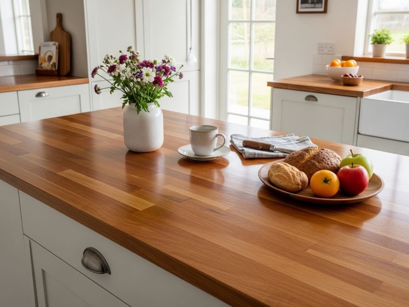 Well-maintained butcher block countertop