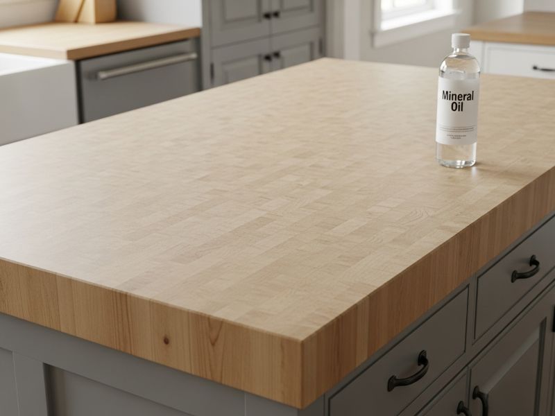 mineral oil on a wooden countertop