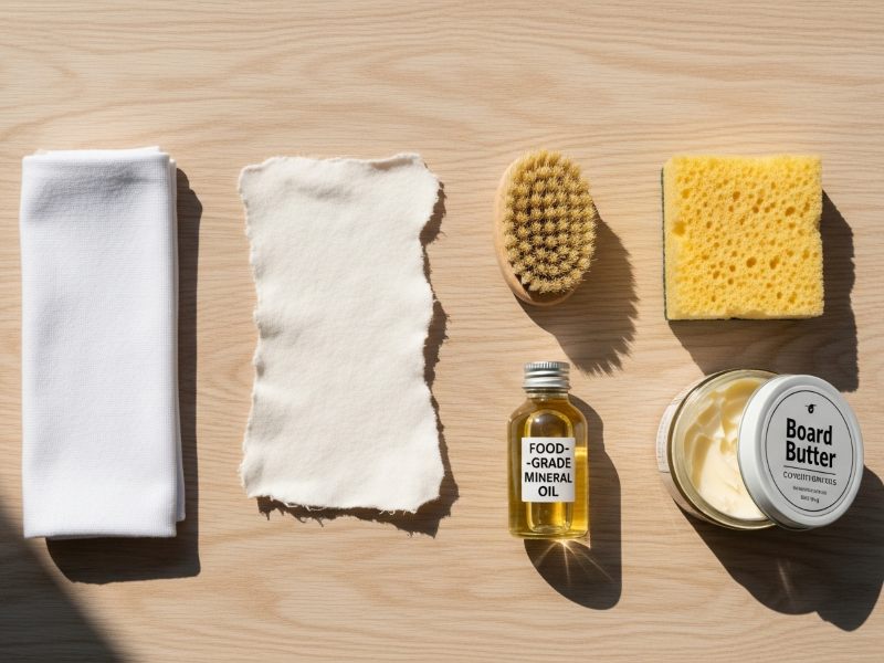 Tools and accessories for oiling a wooden cutting board