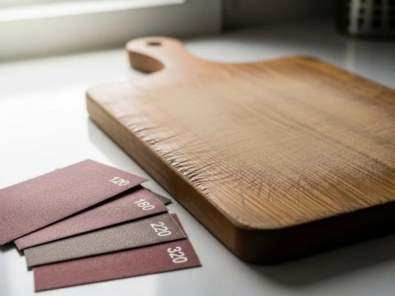 Sanding wooden cutting board to remove scratches and deep gouges