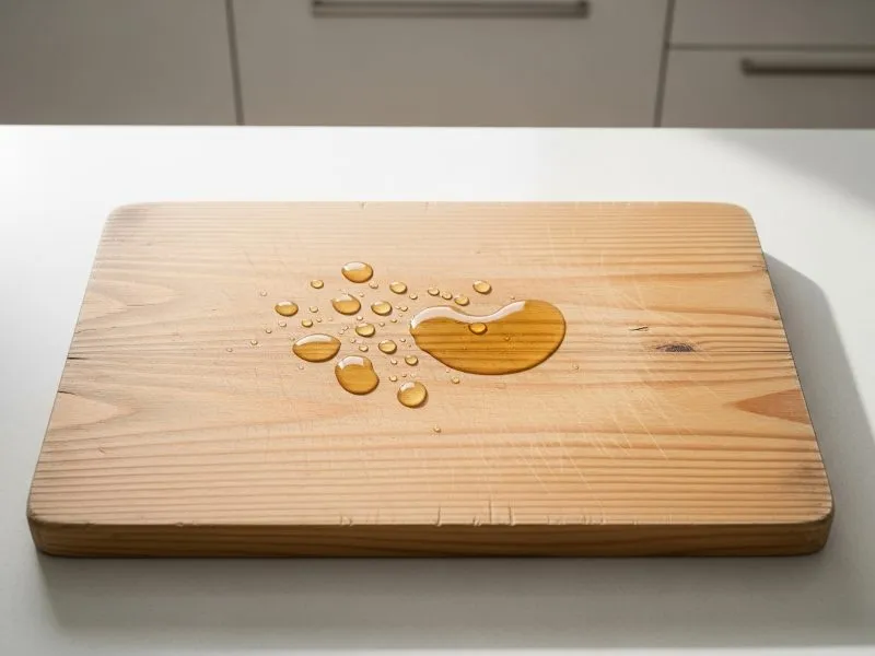 Mineral oil sitting on wooden cutting board without absorbing