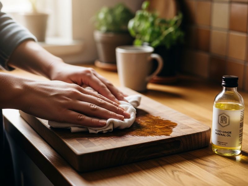 oiling wooden cutting board