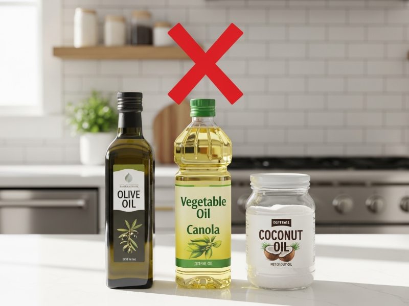 spoiled vegetable oils on cutting board
