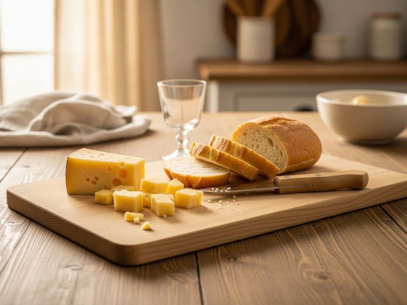 beech cutting board on counter