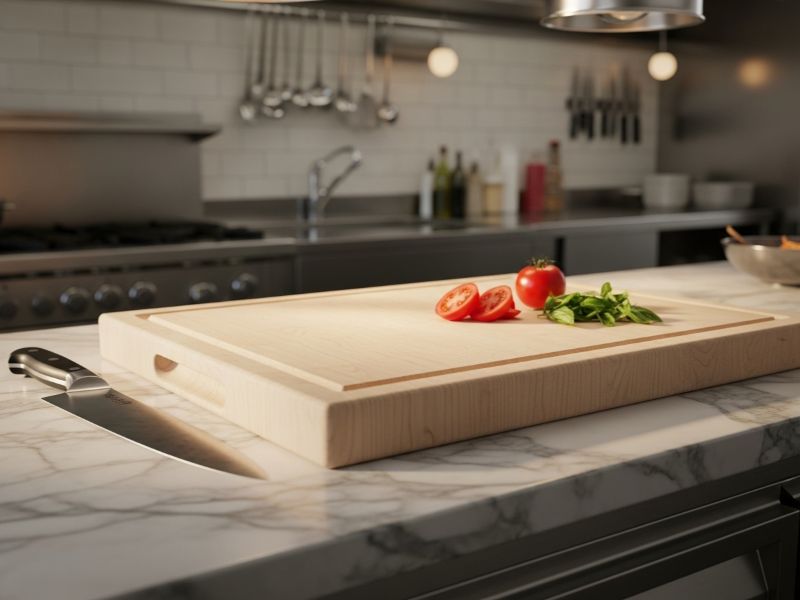 maple cutting board closeup