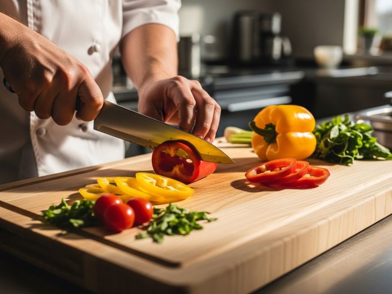 maple cutting board in kitchen