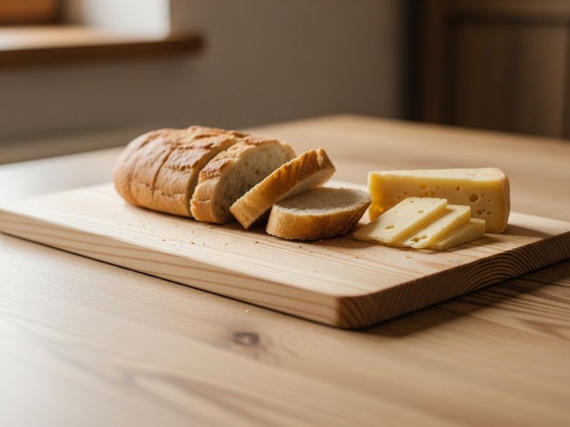 Pine cutting board on kitchen counter