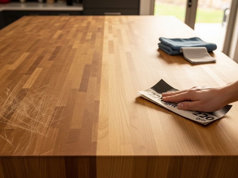 Sanding butcher block wood