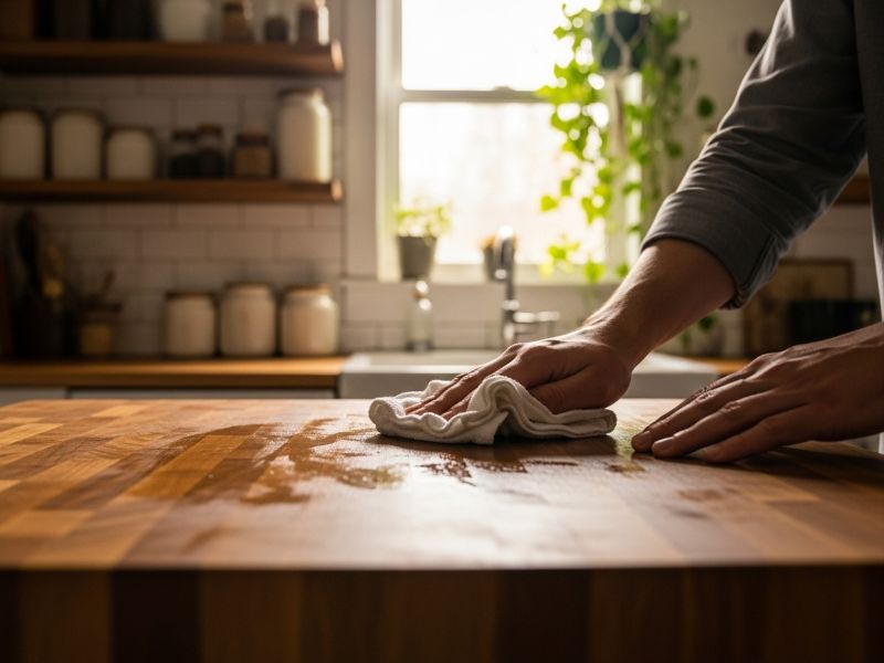 Oiling butcher block wood