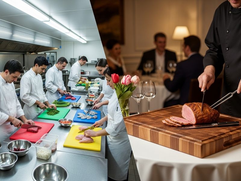 color-coded plastic and wooden cutting boards