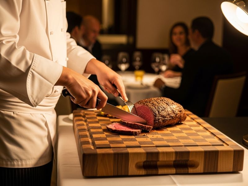 wooden cutting board for carving station presentation