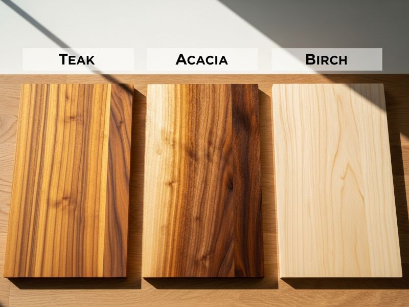 teak acacia birch wood grain samples