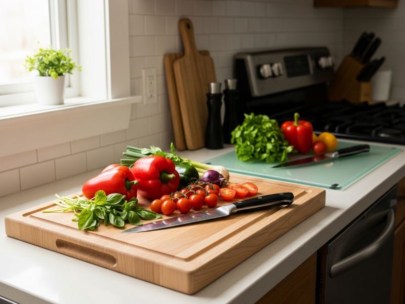 Glass and wooden cutting boards
