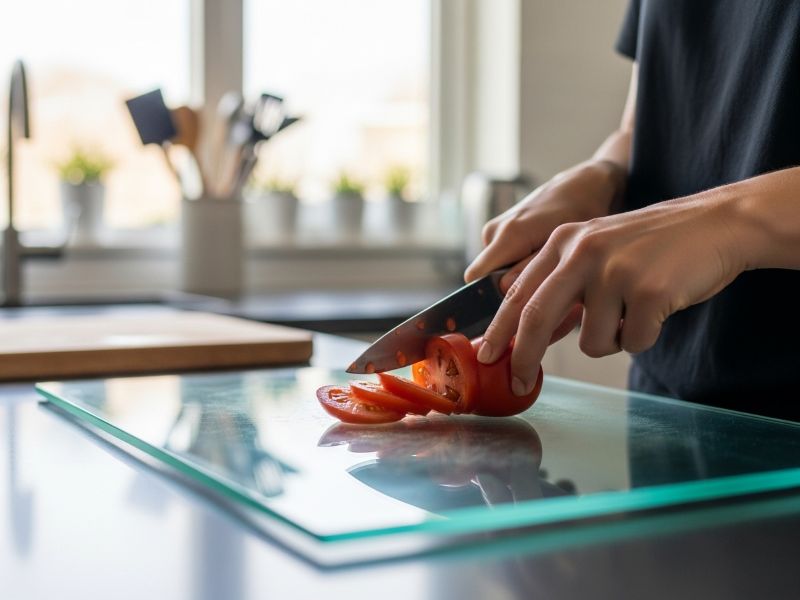 Tempered glass cutting board surface
