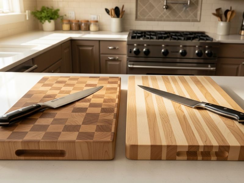 maple cutting board with knife